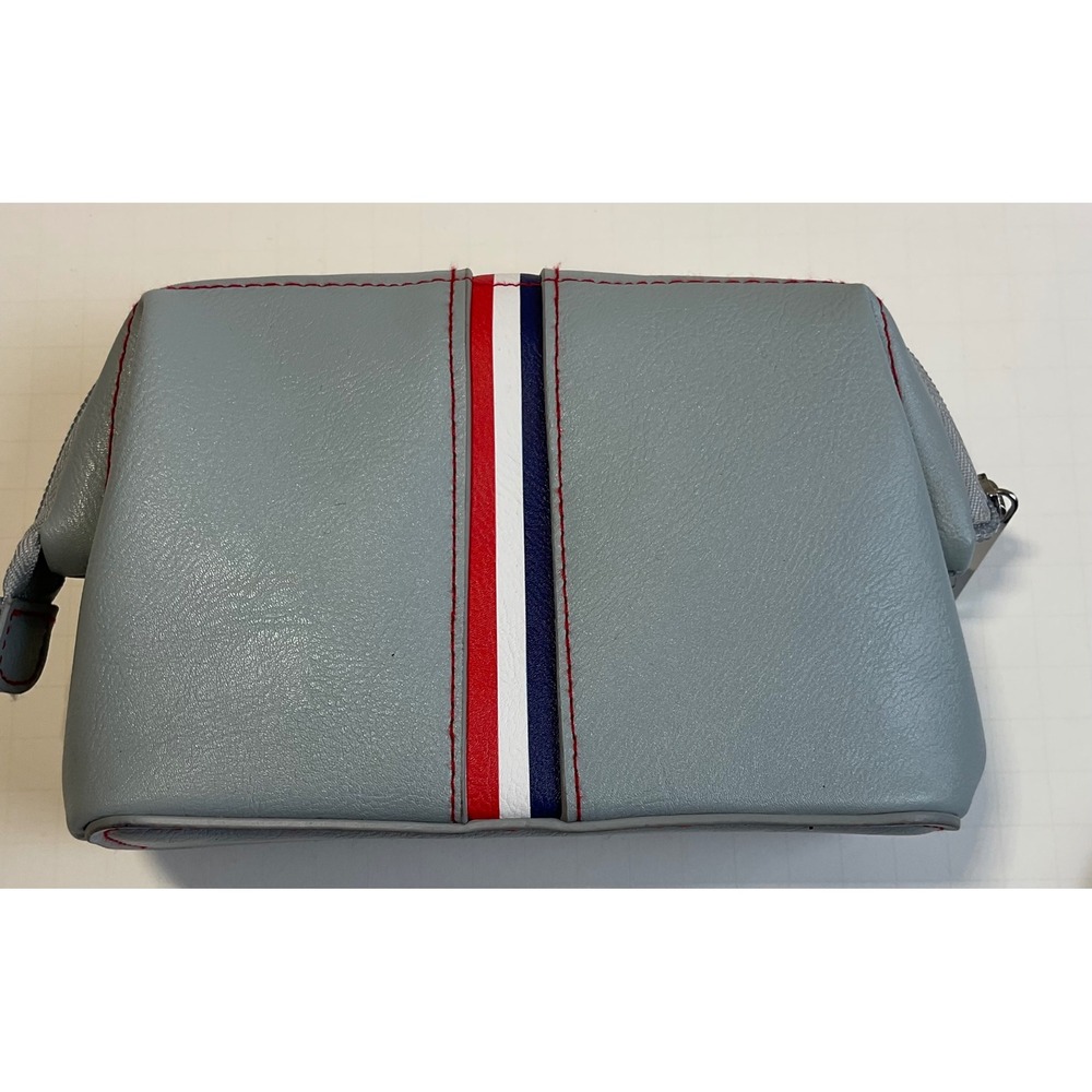 American Airlines Grey Faux Leather Amenity Kit Toiletry Bag Striped Houndstooth